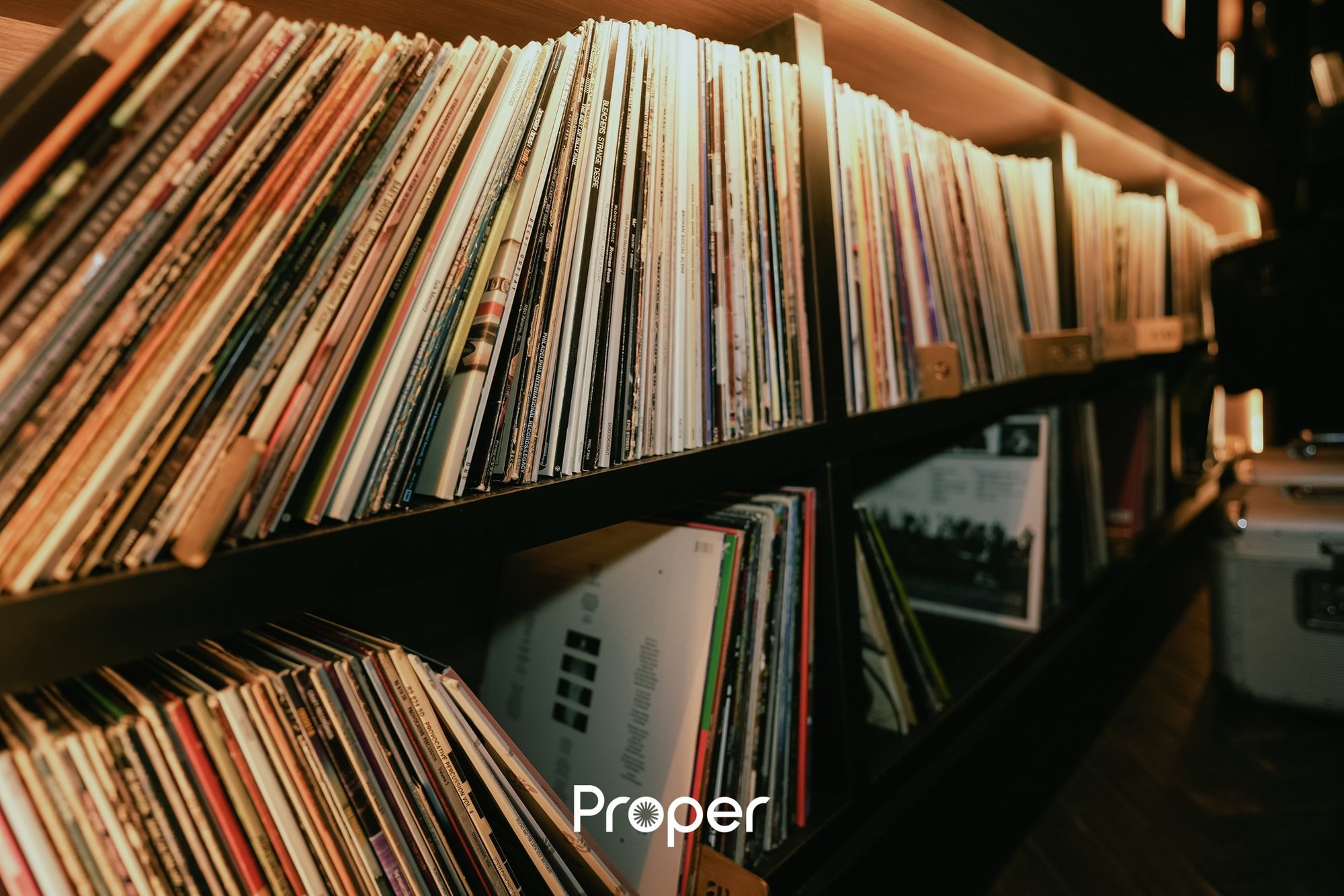 Shelves of vinyl records in Proper